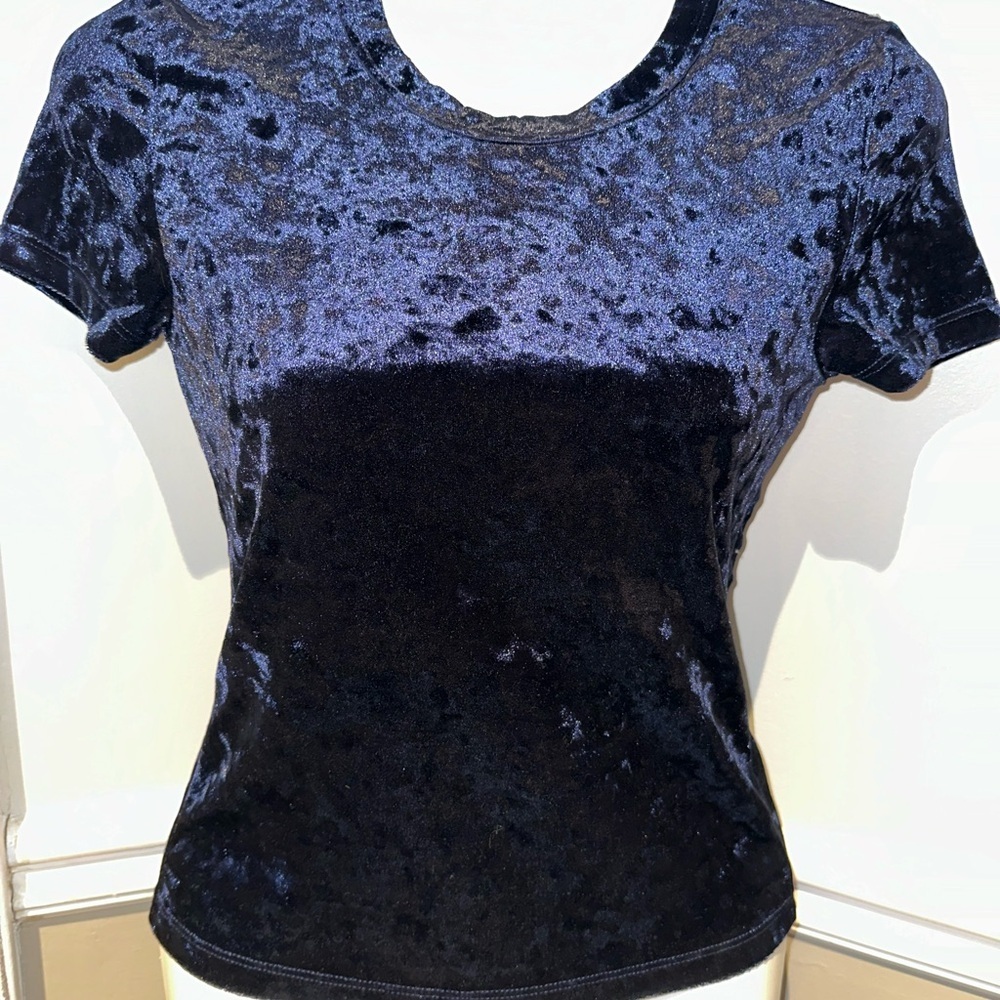 Free People Midnight Blue  Velvet Short Sleeve Top
